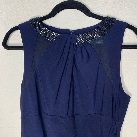 Lauren Ralph Lauren Navy Beaded Neck Sleeveless Evening Gown Sz 12 - Picture 3 of 9